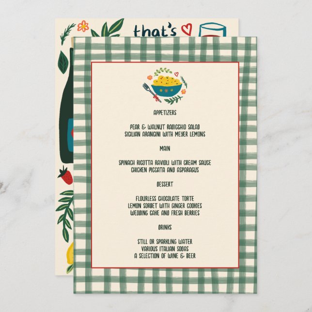 That's Amore Italian Food Love Whimsical CUSTOM Menu (Front/Back)