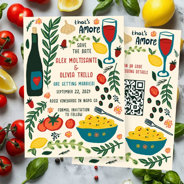 That's Amore Italian Food SAVE THE DATE Custom QR  Invitation (That's Amore Italian Food SAVE THE DATE Custom QR Invitation
)