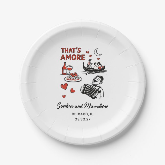That's Amore Italian Funky Wedding Bridal Shower  Paper Plate (Front)