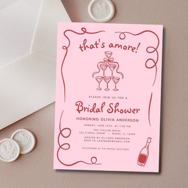 That's Amore Italian Hand Drawn Pink Bridal Shower Invitation (Creator Uploaded)