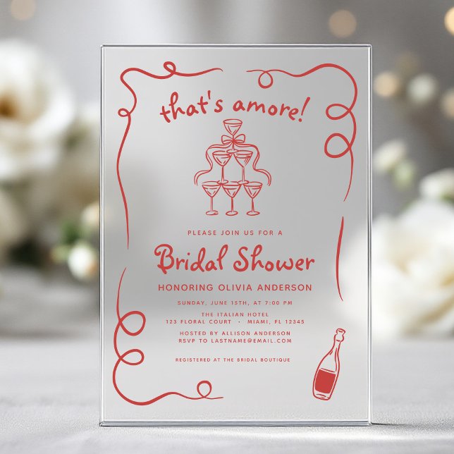 That's Amore Italian Hand Drawn Red Bridal Shower Acrylic Invitations (Creator Uploaded)