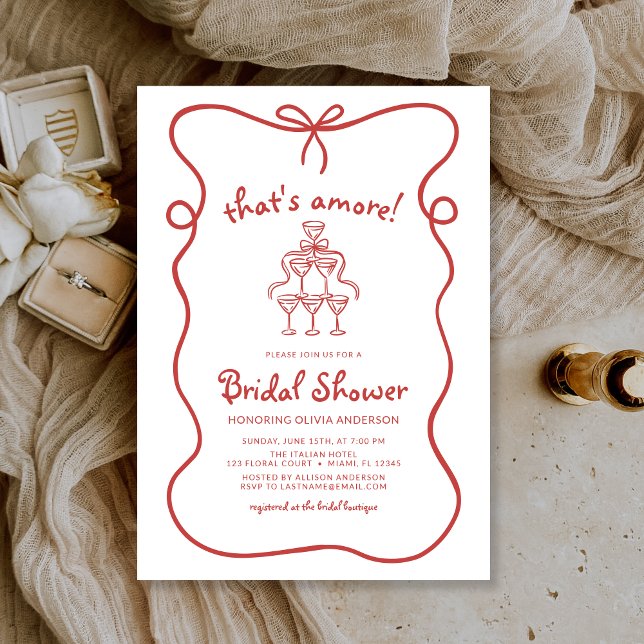 That's Amore Italian Hand Drawn Red Bridal Shower Invitation (Creator Uploaded)