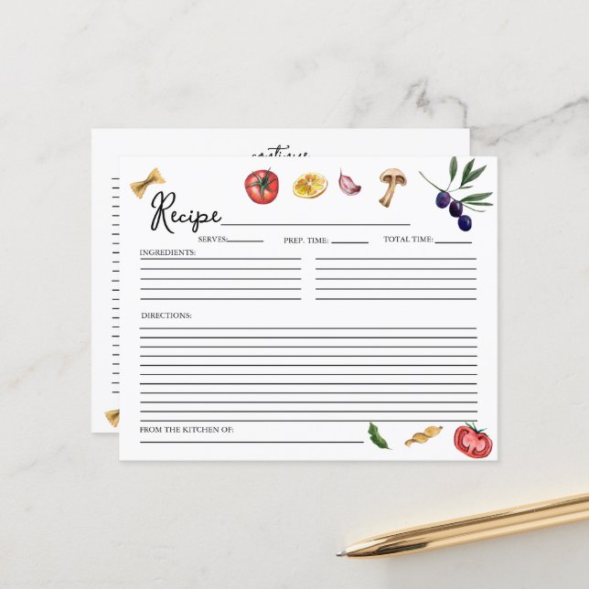 That's Amore Italian inspired Recipe Card (Front/Back In Situ)