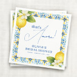 That's Amore Italian Lemon Blue Tile Bridal Shower Napkin<br><div class="desc">Add a touch of Mediterranean charm to your bridal shower with these That’s Amore Italian Lemon Blue Tile napkins. Featuring a vibrant lemon and intricate blue tile design, these napkins bring a fresh, elegant feel to your celebration. Perfect for a Tuscan-inspired gathering, they enhance your table setting while offering both...</div>