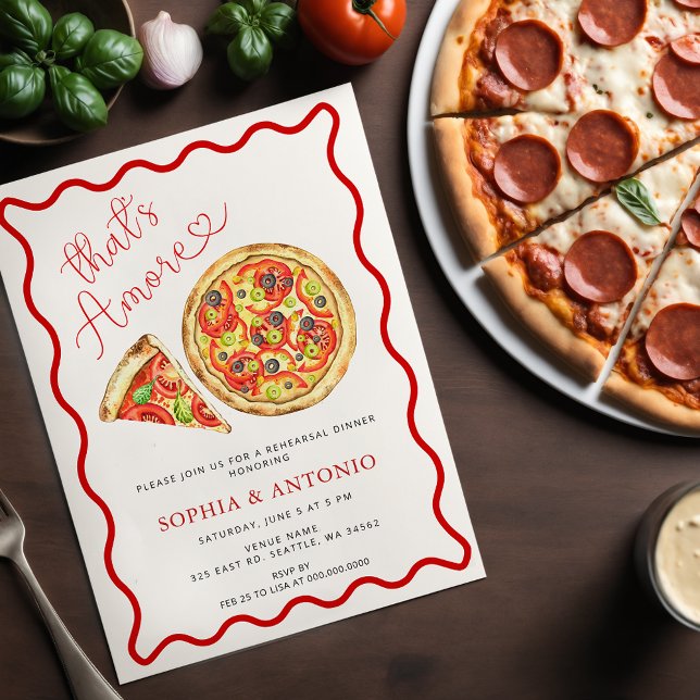 Thats Amore Italian Pizza Casual Rehearsal Dinner Invitation (Thats Amore Italian Pizza Casual Rehearsal Dinner Invitation)