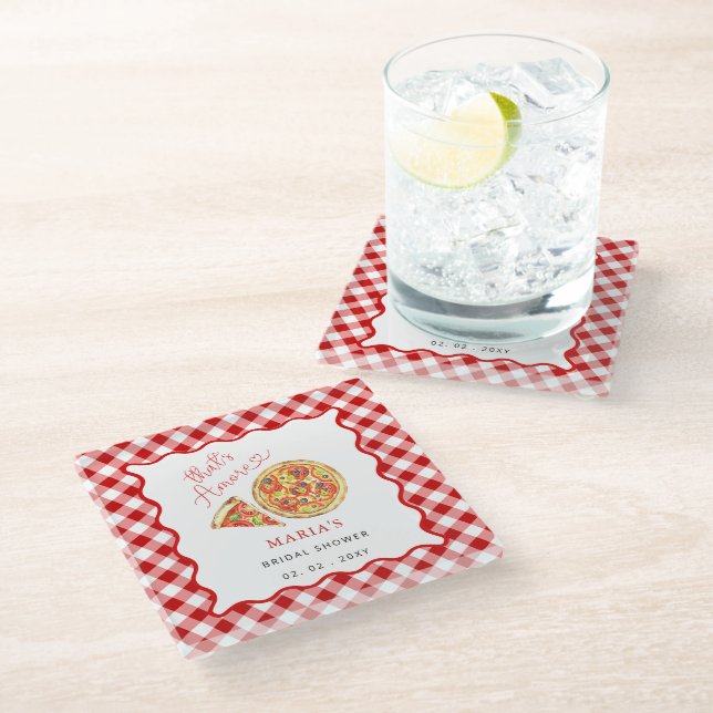 Thats Amore Italian Pizza Party Bridal Shower Glass Coaster (Angled)