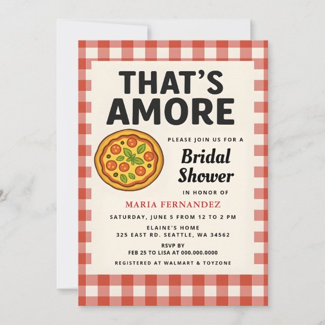 Thats Amore Italian Pizza Party Bridal Shower Invitation (Front)