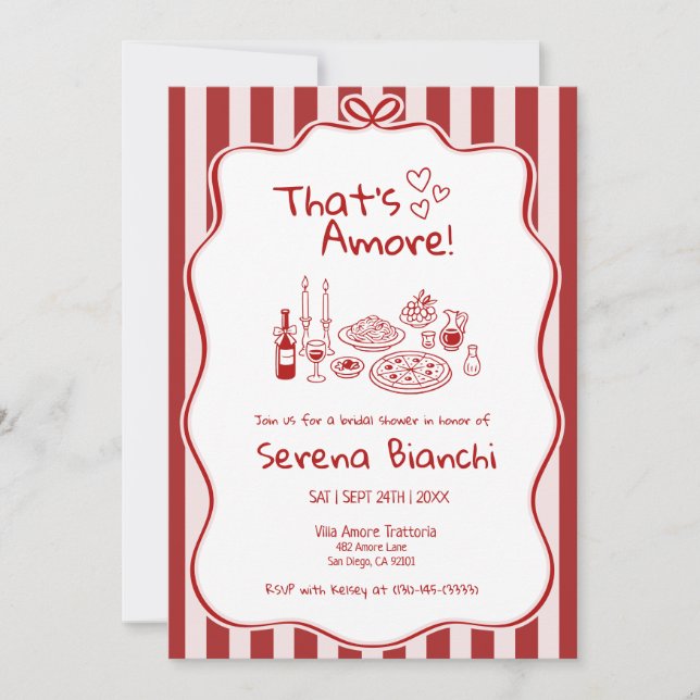 Thats Amore Italian Pizza Stripe bridal shower   Invitation (Front)