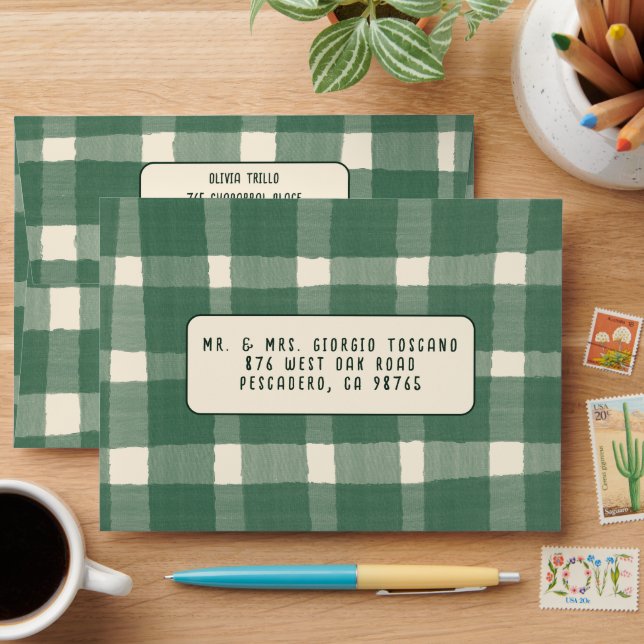 That's Amore Italian PLAID CUSTOM Green Wedding  Envelope (Desk)