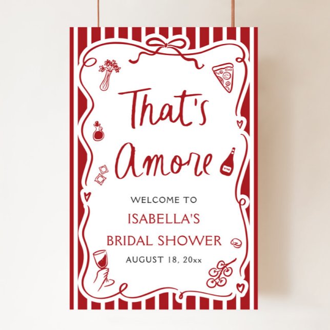 That's Amore Italian Red Bridal Shower Welcome Poster (Modern That's Amore Red Italian Pizza Pasta Wine Bridal Shower Welcome Sign)