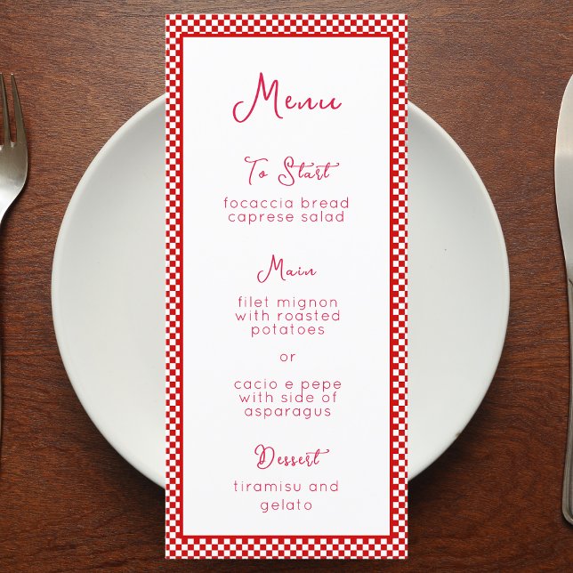 "That's Amore" Italian Red Chequered Print Rustic  Menu (Creator Uploaded)