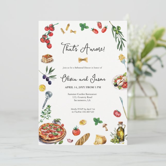 That's Amore Italian Rehearsal Dinner Invitation (Standing Front)