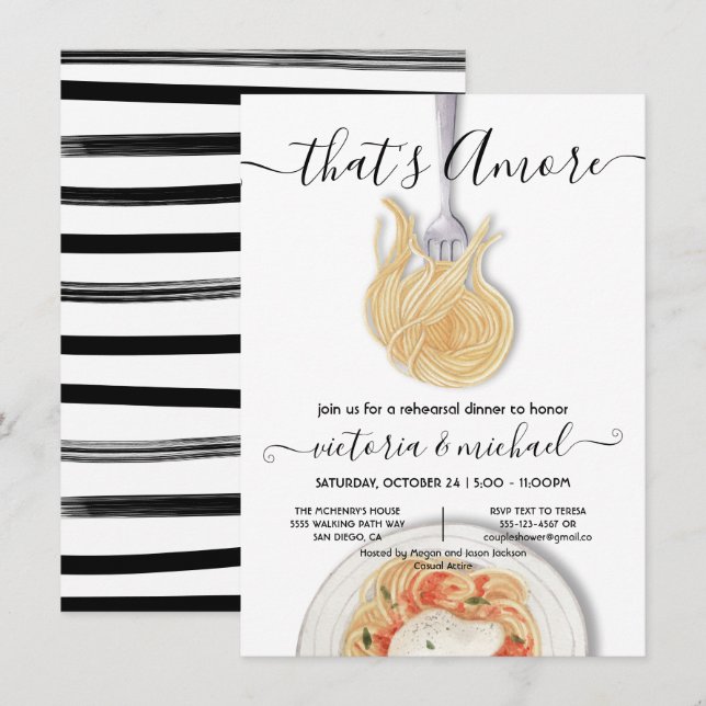 That's Amore Italian Rehearsal Dinner Pasta Invita Invitation (Front/Back)