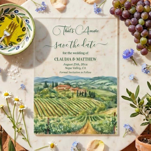 That's Amore Italian Vineyard Save the Date Acrylic Invitations (Creator Uploaded)