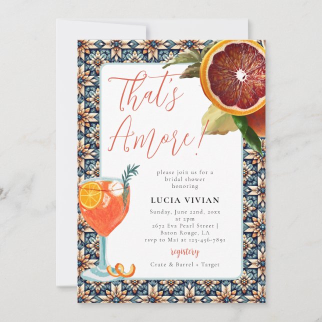 That's Amore Juicy Orange Spritz  Bridal Shower Invitation (Front)