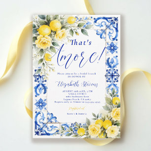 That's Amore Lemon Blue Tile Floral Bridal Shower  Invitation