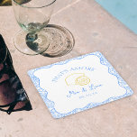 That's Amore Lemon Blue Tiles Personalised Wedding Square Paper Coaster<br><div class="desc">Elevate your wedding or engagement party with our customisable "That's Amore" lemon paper coasters. These coasters combine charming Mediterranean flair with a soft blue and vibrant yellow lemon design, adding a stylish, personal touch to your event. Perfect for couples looking to infuse their celebration with a playful yet sophisticated vibe,...</div>