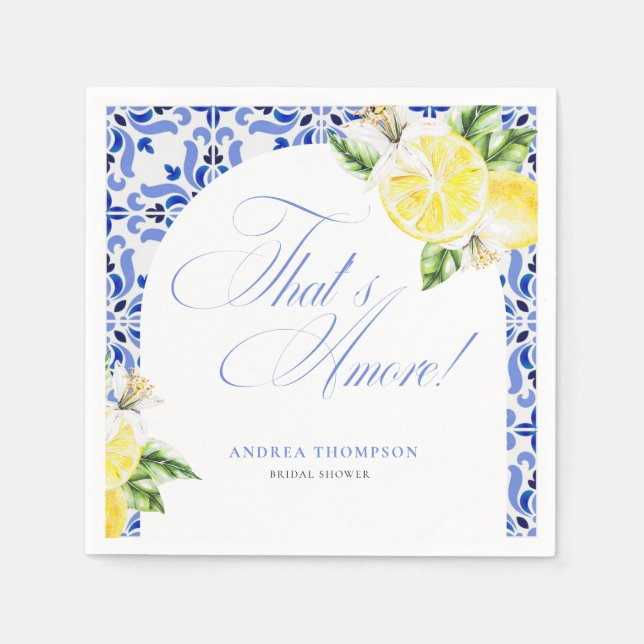 That's Amore Lemon Italian Blue Tile Bridal Shower Napkin (Front)