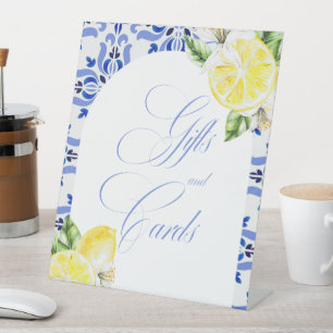 That's Amore Lemon Italian Blue Tile Bridal Shower Pedestal Sign