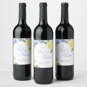 That's Amore Lemon Italian Blue Tile Bridal Shower Wine Label