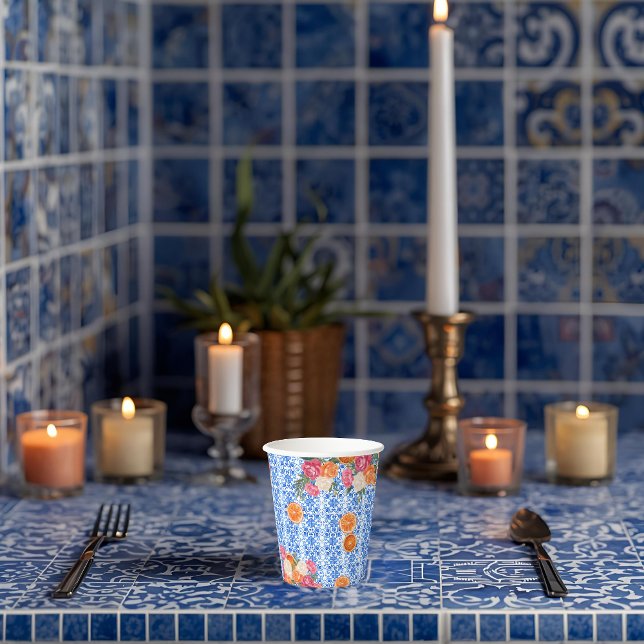 Thats amore mediterranean blue tiles bridal shower paper cups (Creator Uploaded)