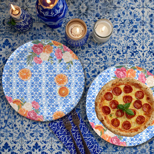 Thats amore mediterranean blue tiles bridal shower paper plate