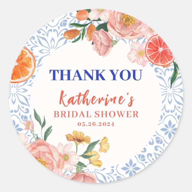 Thats amore mediterranean citrus Bridal shower  Classic Round Sticker (Front)