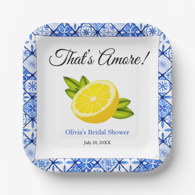 That's Amore | Mediterranean Lemon Bridal Shower Paper Plate (Front)