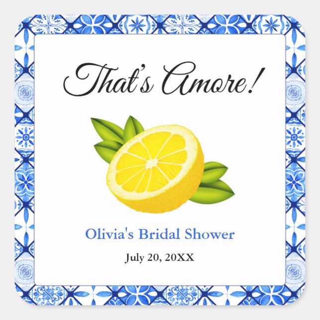 That's Amore | Mediterranean Lemon Bridal Shower Square Sticker (Front)
