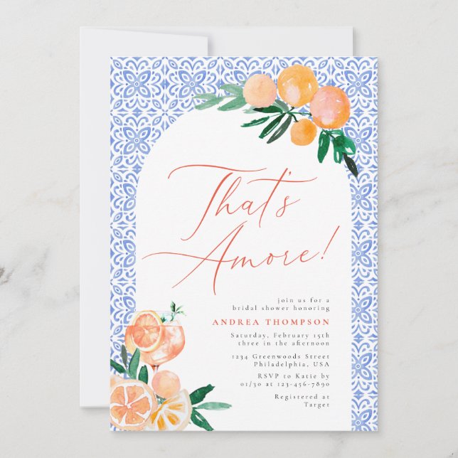 That's Amore Mediterranean Spritz Bridal Shower Invitation (Front)