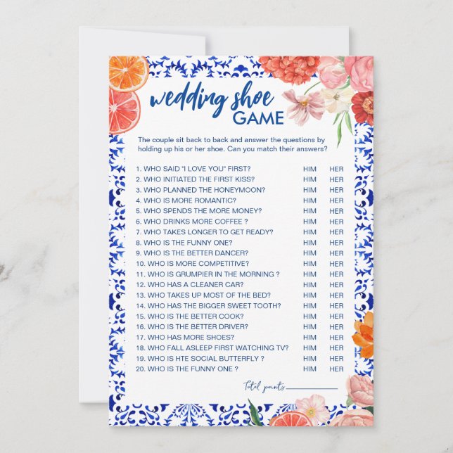 Thats amore mediterranean wedding shoe game card (Front)