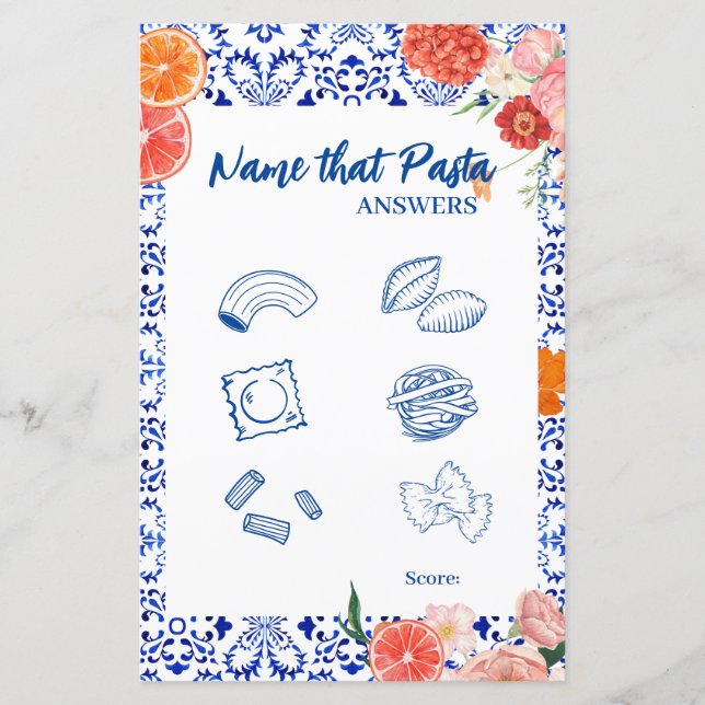 Thats amore Name that pasta bridal shower game (Front)