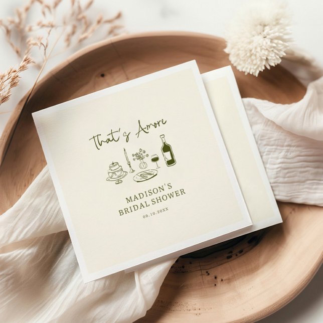 That's Amore Olive Green Hand Drawn Bridal Shower Napkin (Creator Uploaded)