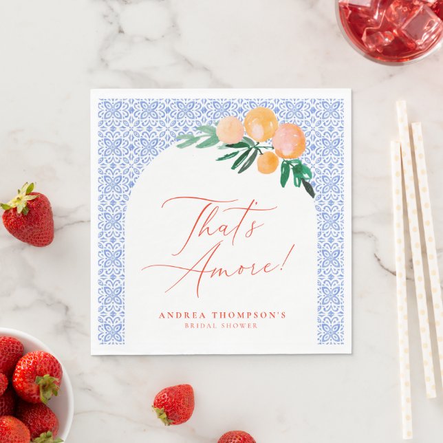 That's Amore Orange Italian Blue Bridal Shower Napkin (Insitu)