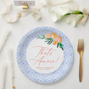 That's Amore Orange Italian Blue Bridal Shower Paper Plate
