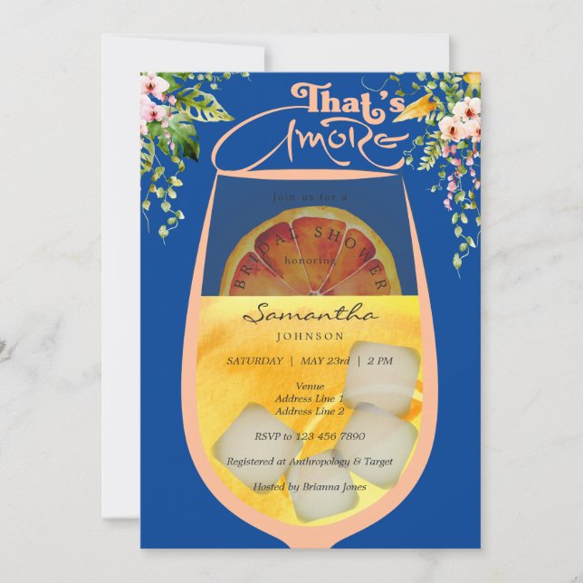 That's Amore Peach Fuzz Blue Aperol Bridal Shower Invitation (Front)
