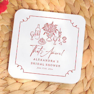 That's Amore! Pizza & Wine Bridal Shower Square Paper Coaster