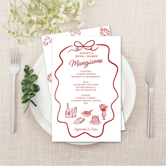 That's Amore Red Doodle Frame Bridal Shower Menu (Creator Uploaded)