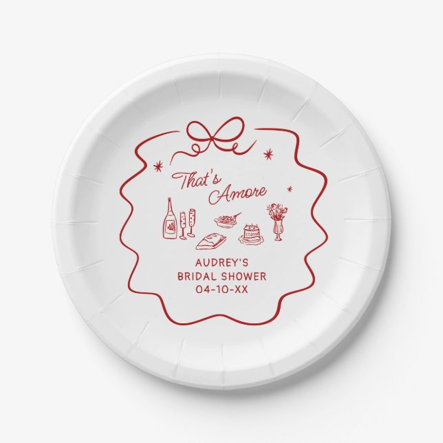 That's Amore, Red Doodle Personalized Shower Paper Plate (Front)