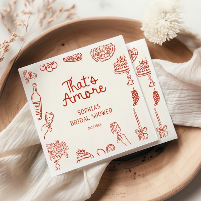 That's Amore Red Illustrated Bridal Shower  Napkin (Creator Uploaded)