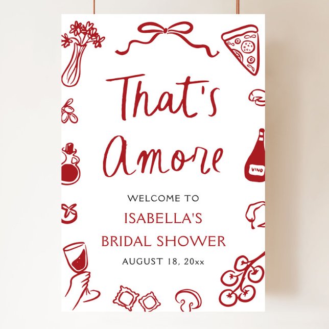 That's Amore Red Italian Bridal Shower Welcome Poster (That's Amore Italian Red Bridal Shower Welcome Sign)