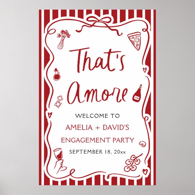 That's Amore Red Italian Engagement Party Welcome Poster (Front)