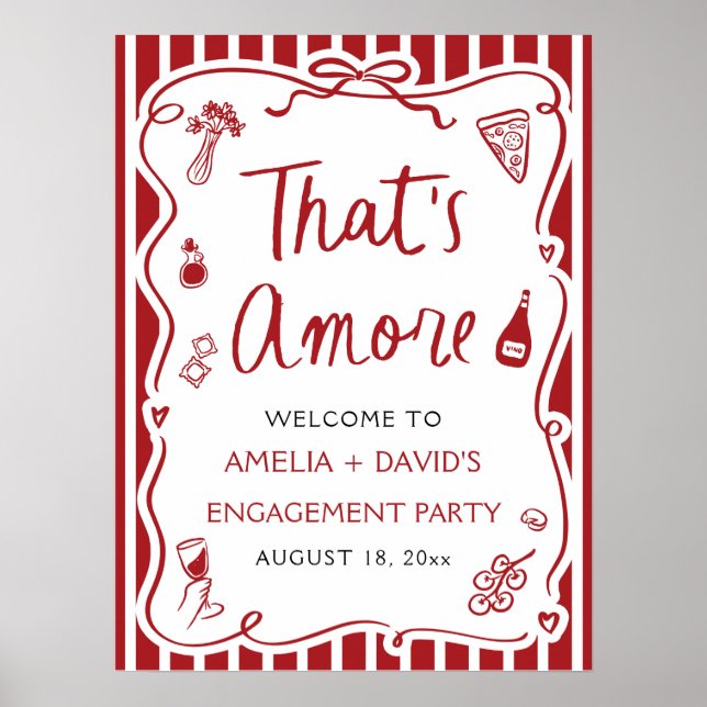 That's Amore Red Italian Engagement Party Welcome Poster (Front)