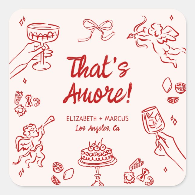 That's Amore! Red Italian Engagement Square Sticker (Front)
