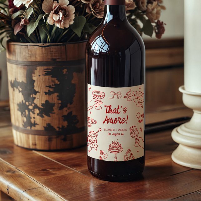 That's Amore! Red Italian Engagement Wine Label (Creator Uploaded)