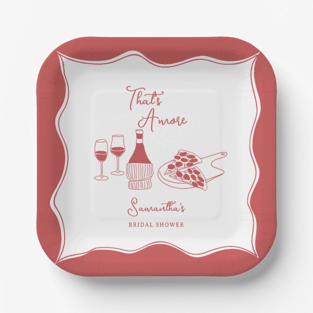 That's Amore Red Italian Pizza Wine Bridal Shower Paper Plate (Front)