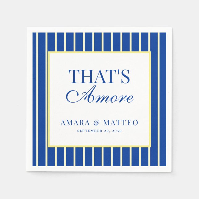 That's Amore Striped Blue & Yellow Wedding Napkin (Front)