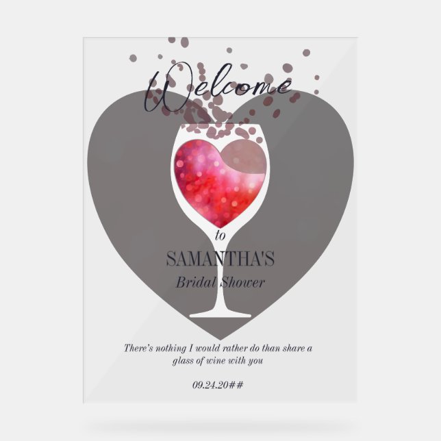 Thats Amore Vino Before Vows Winery Bridal Shower Acrylic Sign (Front)