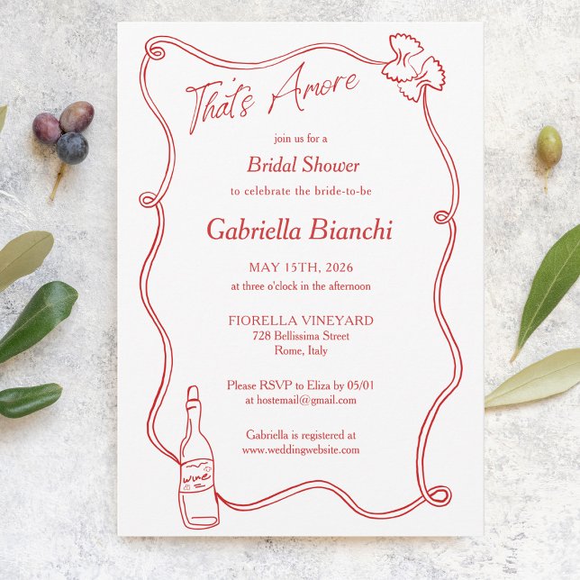 That's Amore Whimsical Hand Drawn Chic Italian Red Invitation (Creator Uploaded)