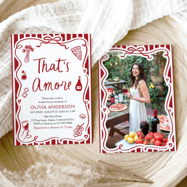 That's Amore Whimsical Italian Pizza Bridal Shower Invitation (Watercolor That's Amore Whimsical Italian Pizza Bridal Shower Invitation)